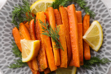 Fried carrot, concept of tasty fried food