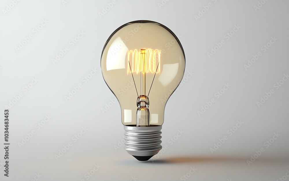 Fototapete elegant 3d rendering of a light bulb with a filament glowing in the shape of idea, on a minimalist w