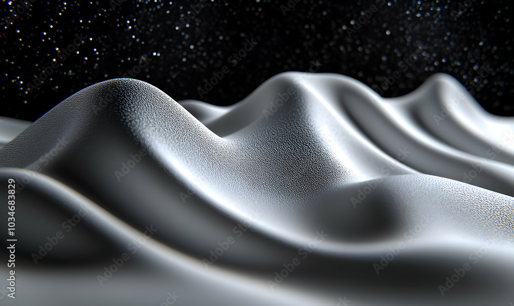 Poster Abstract white undulating surface with a starry sky in the background, resembling a landscape.