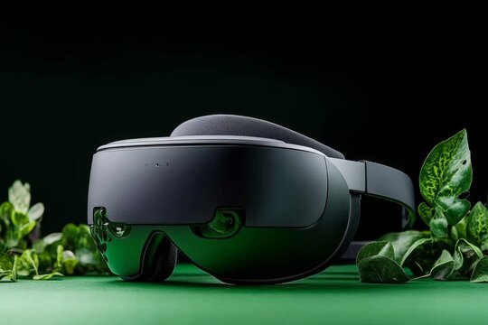 A virtual reality environment in calming ash green tones, promoting relaxation