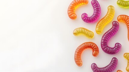 Colorful Gummy Worms on White Background. illustration for Happy Halloween series art background  