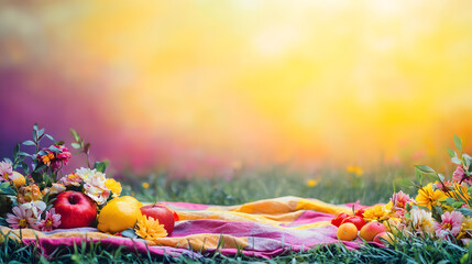 Colorful Picnic Setup on Green Grass