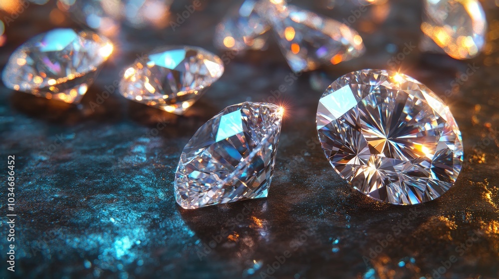Poster brilliant diamonds on a dark surface symbolizing luxury and wealth 3d rendering with high resolution