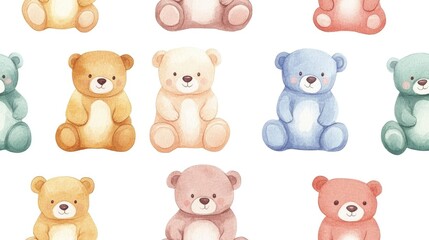 Colorful bear patterns for children hand drawn in watercolor style