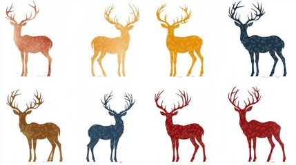 Naklejka premium Six deer silhouettes in different colors.