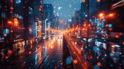Obraz premium Snowy City Street at Night