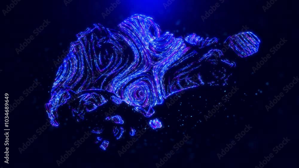 Poster abstract motion view singapore map design, featuring glowing blue hairlines, dynamic flowing pattern