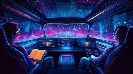 Futuristic Interior of Self-Driving Car Concept