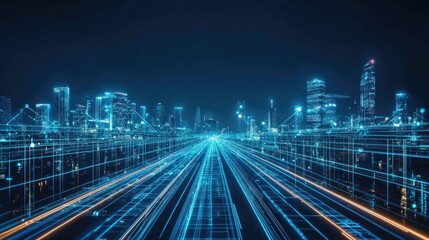 Fototapeta premium AI cities, digital networks, seamless integration, futuristic infrastructure