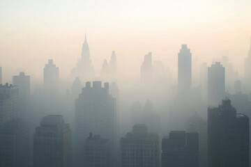 Obraz premium City skyline with morning haze, Monday morning, urban awakening