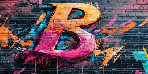 Fototapeta premium Graffiti art on brick wall, colorful.