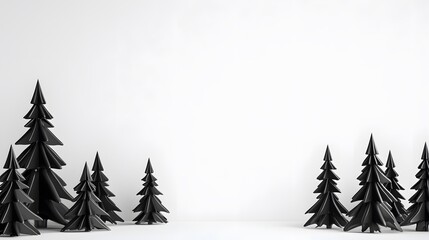 Fototapeta premium Black Paper Christmas Trees Against a White Background.