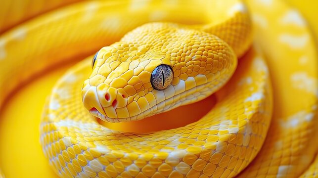 yellow snake on yellow background symbolizing the python programming language.stock image