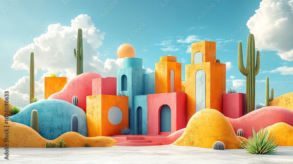 Poster abstract architectural creativity with playful design elements featuring unique buildings geometric 