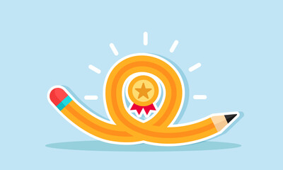 A pencil is circling an award medal, illustration of the strategic planning and analysis needed to achieve success in business