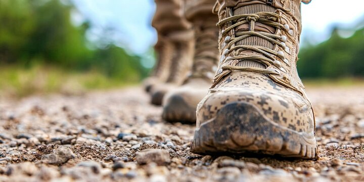 Basic Training boot camp concept with soldiers in training