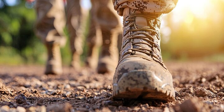 Basic Training boot camp concept with soldiers in training