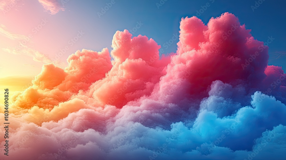 Poster abstract cloud with geometric shapes and vibrant colors representing modern cloud computing technolo