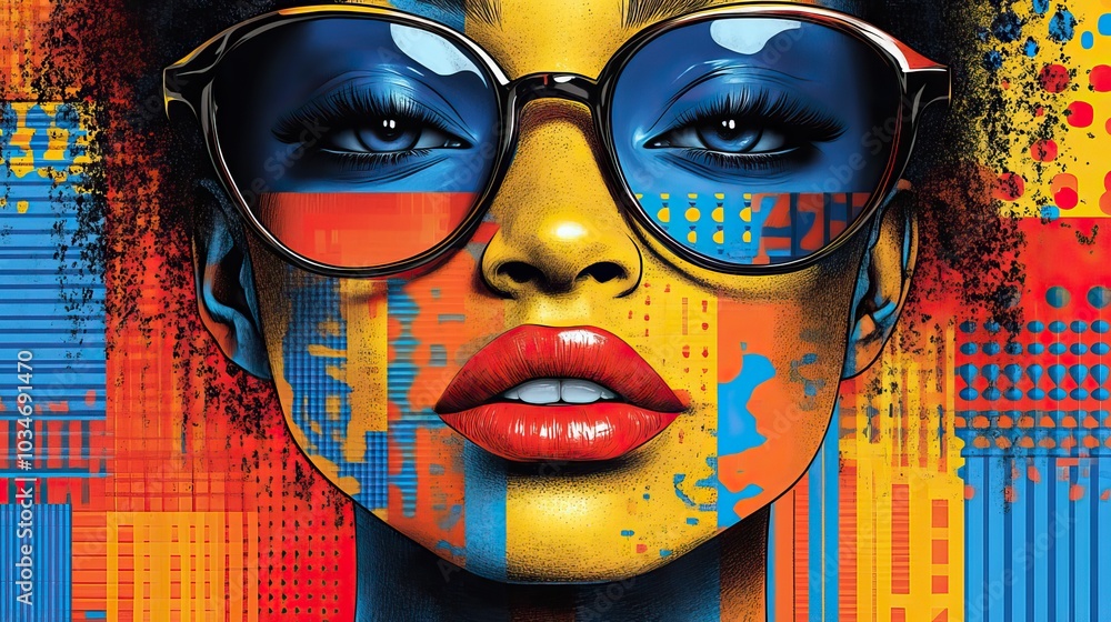 Poster abstract faces and patterns showcasing artistic expression and individuality in stylizedvibrant shap