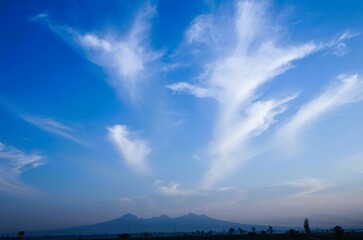 photo of a clear blue sky with white clouds, looks beautiful