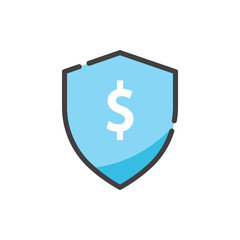 Blue shield with white dollar sign