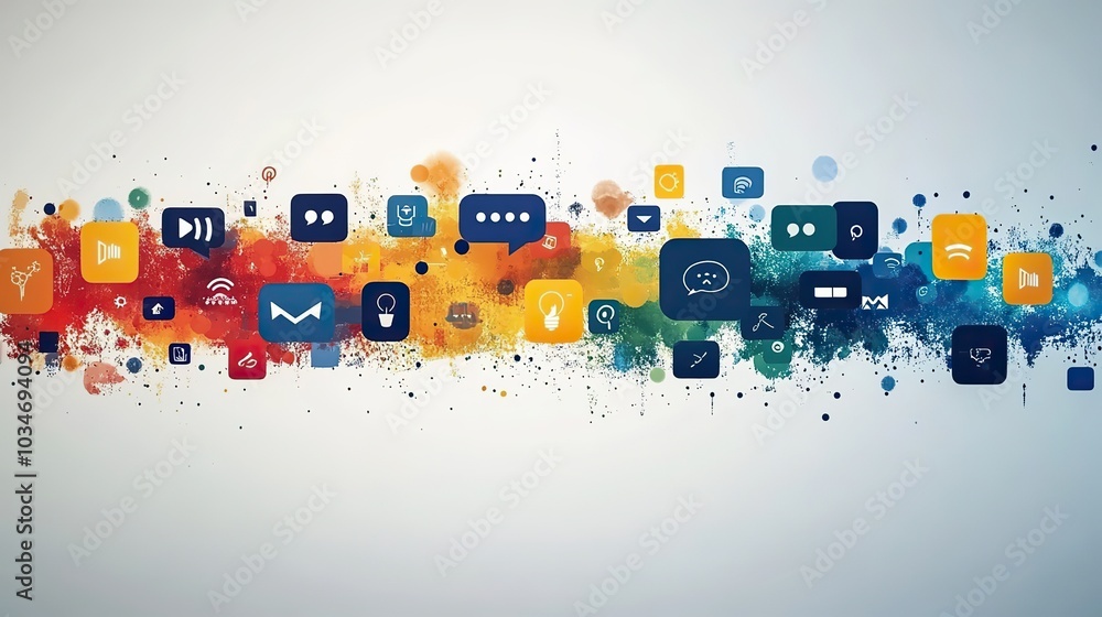 Poster abstractof speech bubbles representing social interaction and messaging highlighting communication a