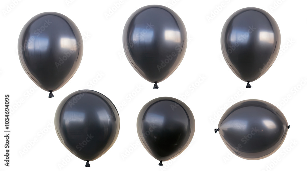 Poster set of black balloons isolated on a transparent background generative ai