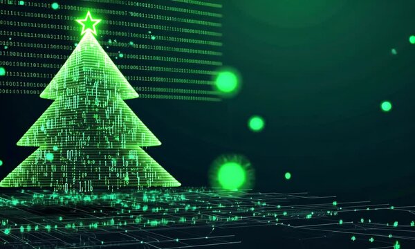 Christmas tree wireframe new year digital banner date vector sign. Xmas blue polygon tree with light and sparkles. Dot and line triangle blue futuristic polygonal design.