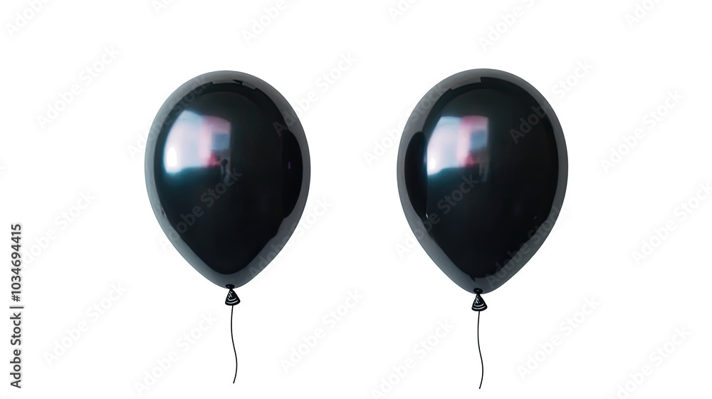 Poster pair of black balloons floating on a transparent background generative ai