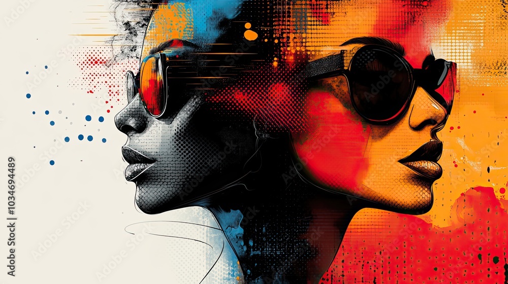 Poster abstractshowcasing fashion and personal style through figures and patterns vibrant colors and dynami