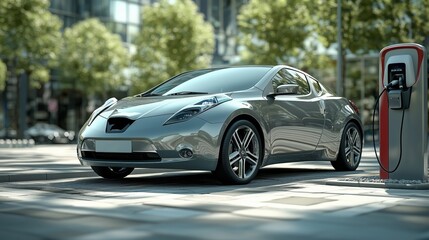 Fototapeta premium Modern Electric Car at Charging Station