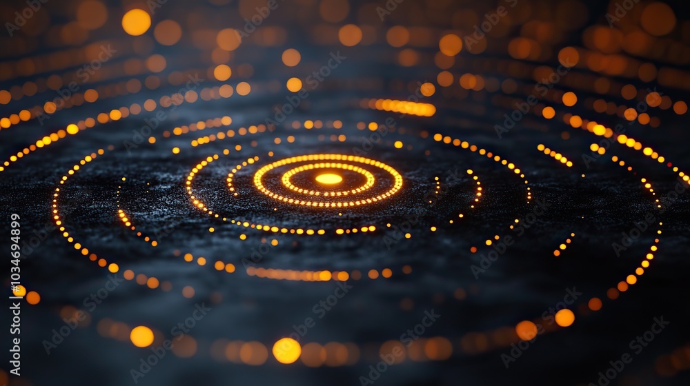 Poster abstract image with yellow circular target and dark background symbolizing precise marketing positio