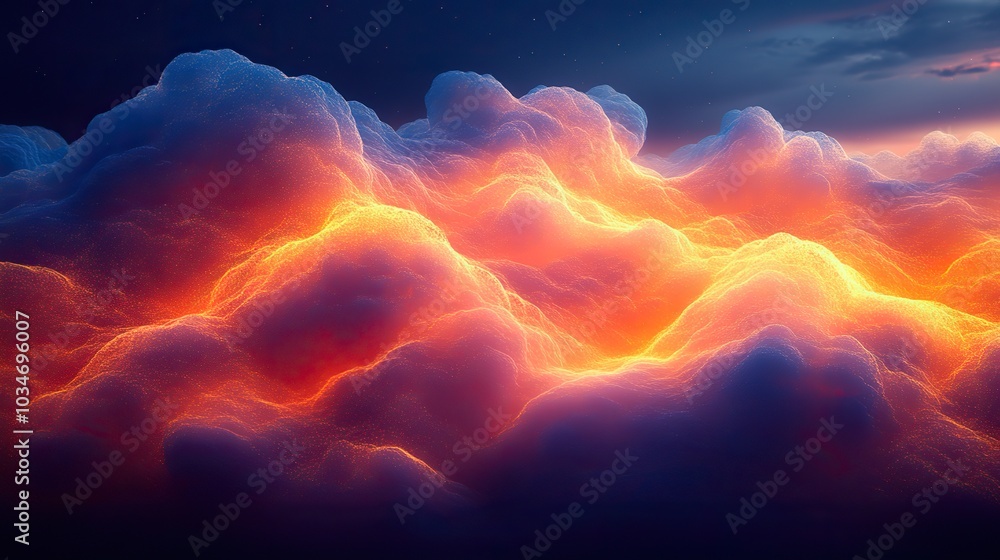 Poster abstract representation of cloud computing with vibrant textured shapes forming clouds symbolizing d