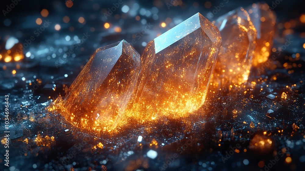 Poster abstract representation of the crystal programming language concept with crystal aesthetics on black
