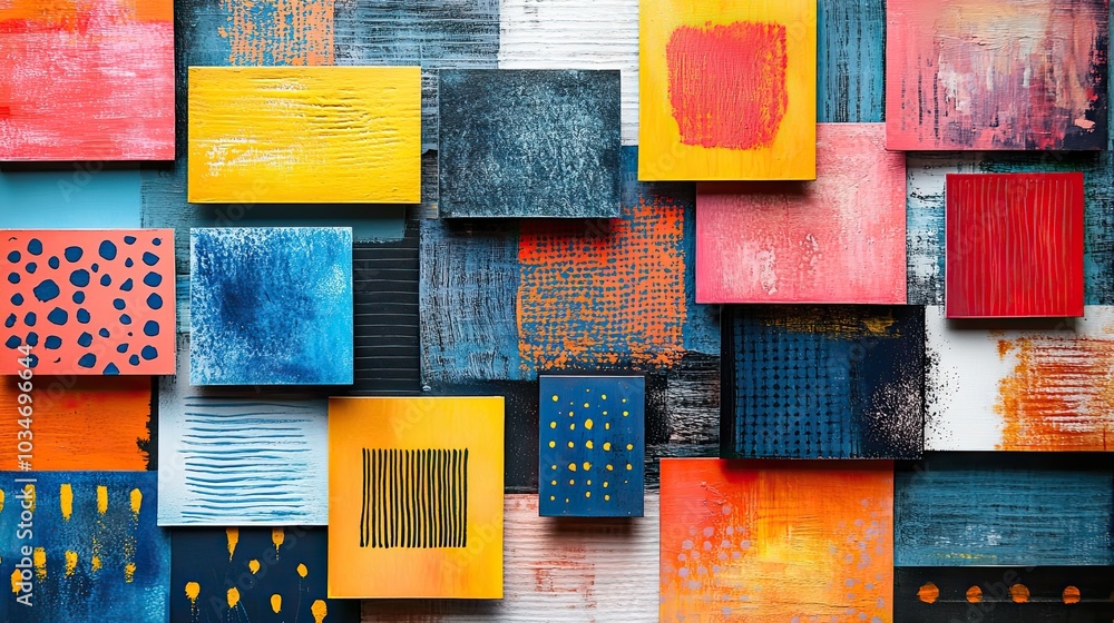 Poster abstract shapes and vibrant colors form cohesive brand identity stylized patterns illustrate design 