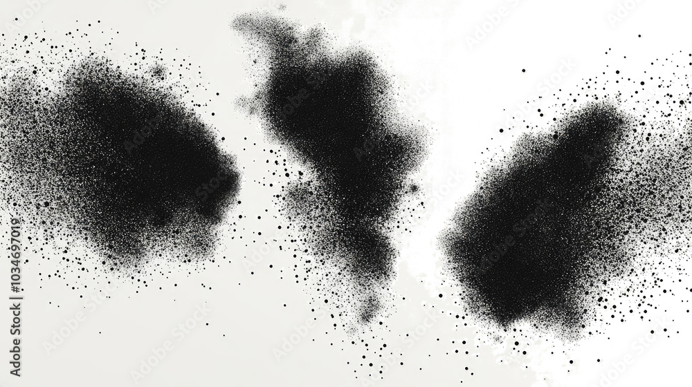 Poster set of black noise stippled dots on a transparent background generative ai