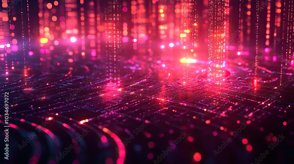 Poster abstract visualization of dat flow and storage representing dat warehousing concepts