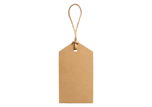 Brown kraft paper tag isolated on transparent or white background