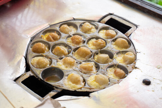 Selective focus Cilor Tusuk or Pentol Telur Gulung is a typical Indonesian snack. Usually Sell as Satay at Street Food.