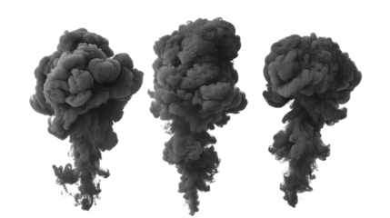 Collection of Black Smoke Clouds Isolated on a Transparent Background Generative AI