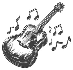 Obraz premium Acoustic Guitar with Musical Notes Illustration