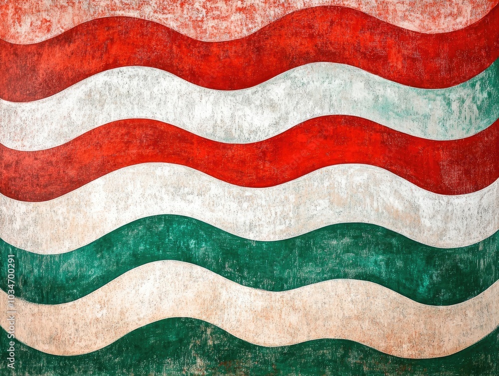 Poster abstract wavy lines in red white and green colors create a gradient background