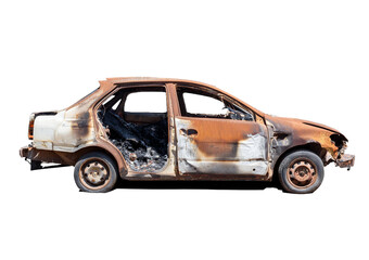 Burned Car isolated on transparent or white background