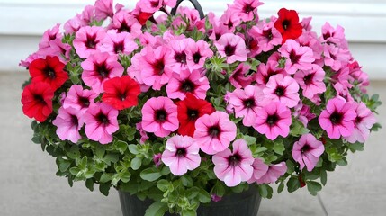 Vibrant Geranium Garden with Bright Pink and Red Flowers Isolated on Background  Colorful Floral Arrangement in Bloom Horticulture and Floriculture Concept