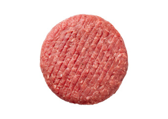 Beef patty top view full length isolated on transparent or white background
