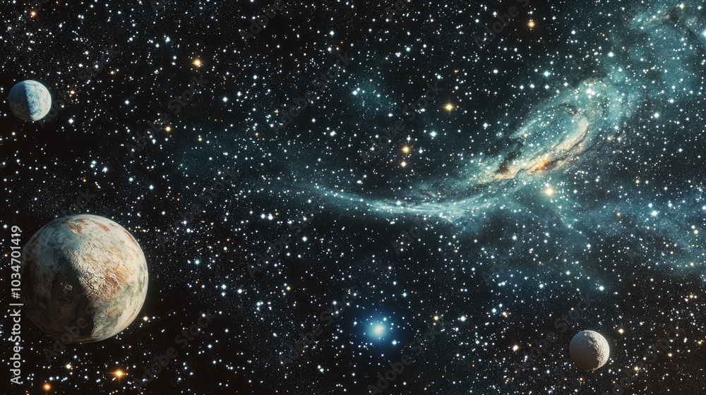 Poster 3d rendering of a galaxy and planet stars in free space with a cartoon style
