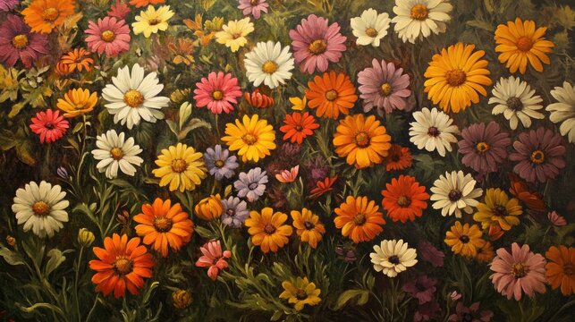 Oil painting featuring Venidium Cape daisy Land daisy and Arctotis plants in bloom