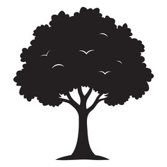 Deciduous tree black silhouette, Deciduous tree vector illustration, or vector art with transparent PNG