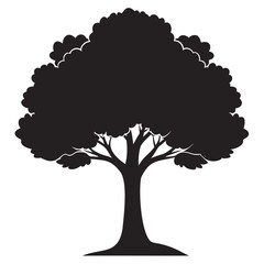 Deciduous tree black silhouette, Deciduous tree vector illustration, or vector art with transparent PNG