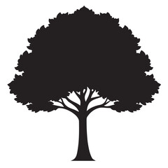 Deciduous tree black silhouette, Deciduous tree vector illustration, or vector art with transparent PNG